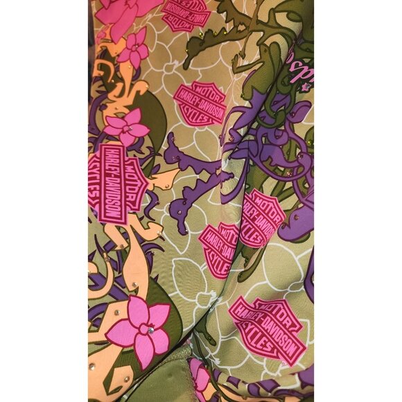 Harley-Davidson Green Floral Logo Scarf Bandana Bling T-Shirt Material 24x24 - Picture 12 of 14